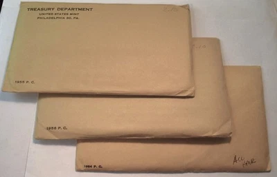 Lot 3 Silver PROOF Sets Sealed 1955 56 Franklin 1964 Accented Hair Kennedy Half - Image 1 of 4
