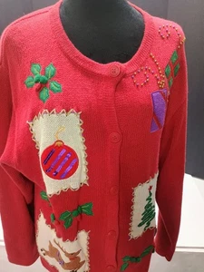 Bobbie Brooks Navidad Cárdigan Suéter Talla Extra Grande L Adornos Reno - Imagen 1 de 7