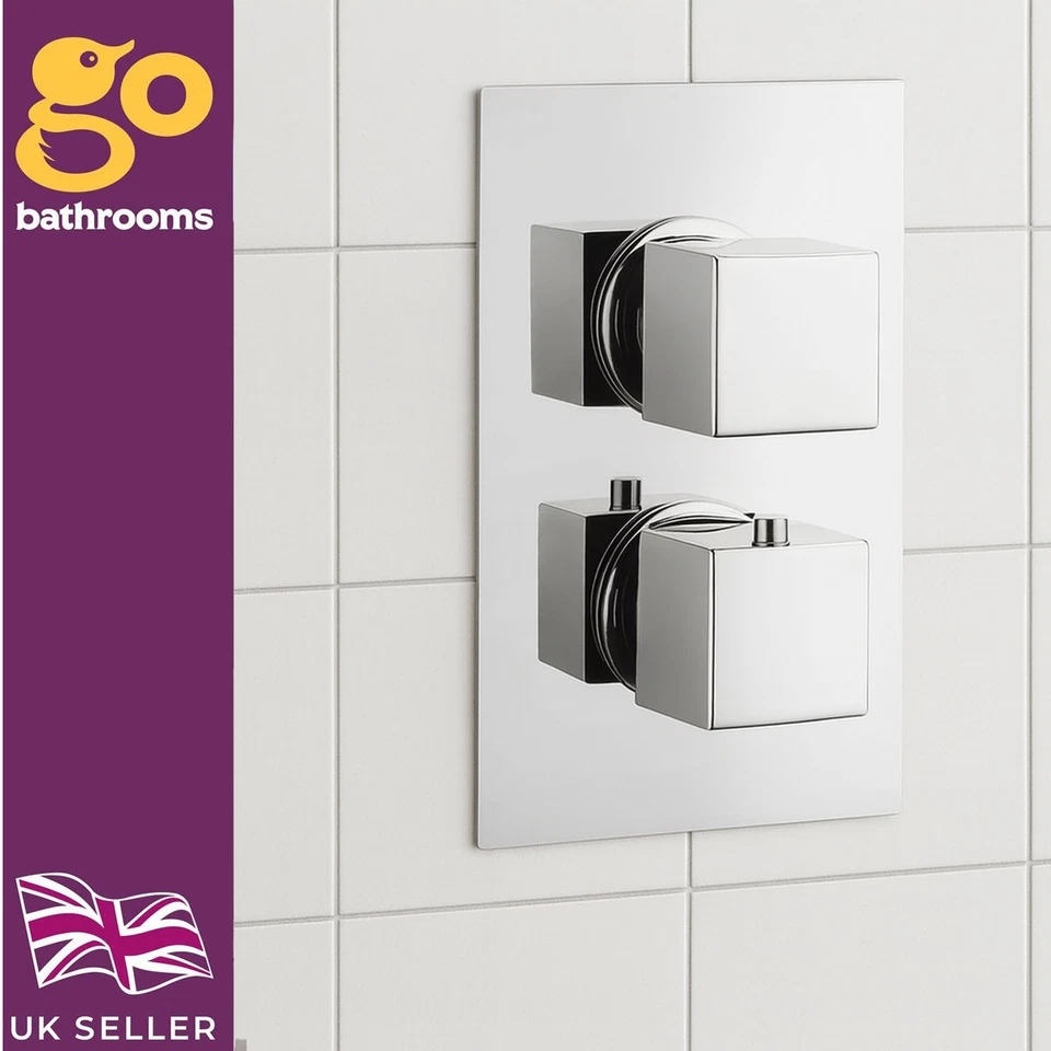 THE BATH PEOPLE Chrome Concealed Thermostatic Shower Valve With Square Controls & 1 Outlet