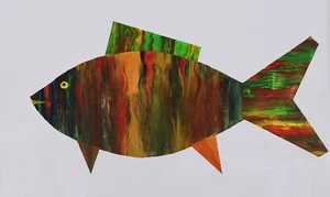 Abstrakt Malerei Gemälde,Original,Einzigartig,Acryl,Fisch 40 x 30.Leinwand. - Bild 1 von 4