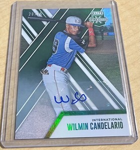 2017 Panini Elite Extra Edition Green On Card Auto Wilmin Candelario RC SP /25