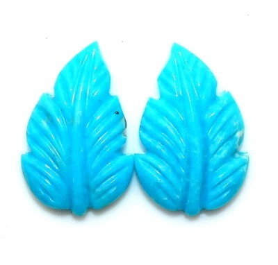 15x10 mm Natural Turquoise Hand Made Carving Pair 4.95 CTS Loose Gemstones - Image 1 of 4