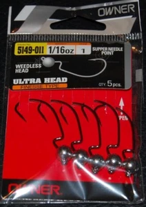 OWNER Ultra Heads Finesse Type 5149-011 Size 1 Hooks 1/16 oz Weight Bass Jigs - Picture 1 of 2