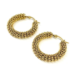 Chunky Fashion Hoop Earrings Studs 18k Gold Plated Stainless Steel Tarnish Free - Picture 1 of 4