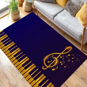 MUSIC RUG, PIANO CARPET, GOLDEN MUSIC MAT, TREBLE CLEF DECOR, MUSICIAN GIFT, LUX - Picture 1 of 12