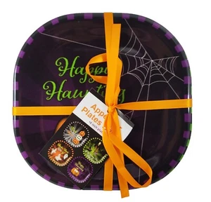 Halloween Melamine Appetizer Plates, Set of 4, Pumpkins Ghosts Witch Dinnerware - Picture 1 of 8