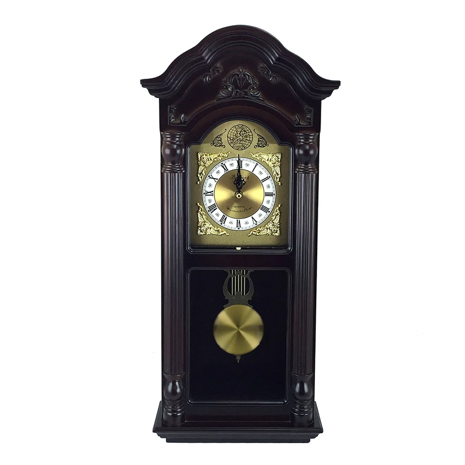 Bedford Clock Collection 25.5 Inch Antique Mahogany Cherry Oak Chiming Wall Cloc - Image 1 of 1