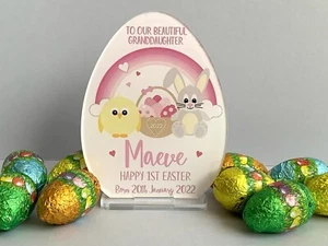 Personalised 1st Easter Gift, Freestanding Easter Egg Plaque, Easter Bunny Chick - Picture 1 of 1