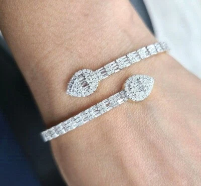 DEAL:! 1.90CT Natural Genuine Baguette Diamond Cuff Bangle Bracelet 10K Gold - Image 1 of 4