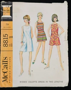McCalls Sewing Pattern 8815 Culotte Romper in 2 Lengths Size 12 Vintage 1967 - Picture 1 of 3