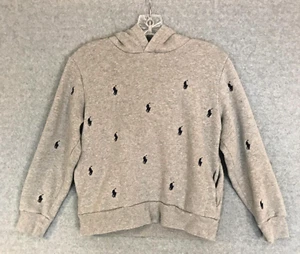 POLO RALPH LAUREN Hoodie Boys Youth Medium 10-12 Pockets Gray Embroidered Ponies - Picture 1 of 8