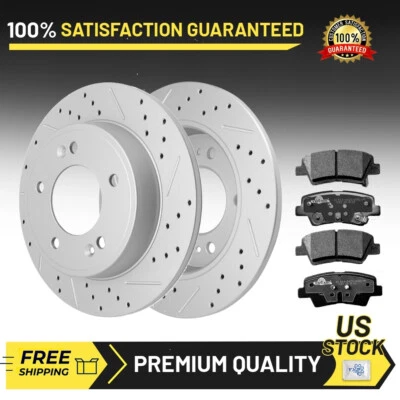 Rotores de freno traseros perforados y ranurados Pastillas de freno para Hyundai Elantra Kia Forte Foto 1 de 4