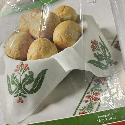 Buscilla Cross Stitch Bread Cover 18"x18" Victoria Frieze 86592 Cottagecore NOS - Image 1 of 4