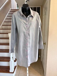 NWT Noble Mount Premium Cotton Poplin Sleep Shirt Grey & Pink Print Womens XL - Picture 1 of 4
