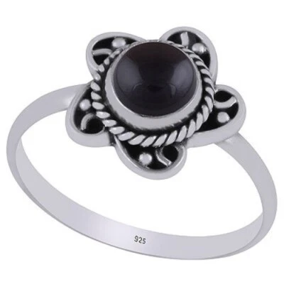 Onice 925 Anello Argento Sterling Appariscente Per Donna Rotondo Naturale Forma - Immagine 1 di 4
