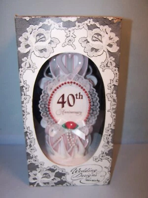 Preowned VTG 10" Pillar Candle - 40th ANNIVERSARY - Wedding Designs by Wax Works - Image 1 of 4