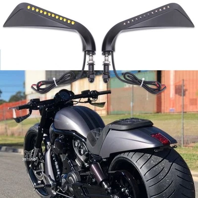 Espejos retrovisores laterales negros para motocicleta con intermitente LED para Harley V ROD VROD VRSCF EE. UU. Foto 1 de 4