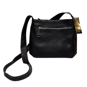 Giannini Black Faux Leather Crossbody Shoulder Bag With Zipper Pocket - Picture 1 of 8