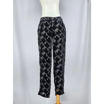 Harlyn Pants Womens 2 Black Gray Velvet Burnout Floral Silk Blend Dressy Career - Image 1 of 4