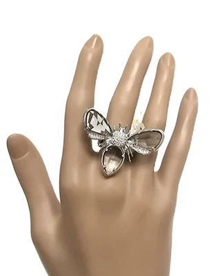 NUEVO ANILLO AJUSTABLE CRISTAL FACETADO CRISTALES CIRCONITA ABEJA REINA CHAPADO EN PLATA Foto 1 de 4