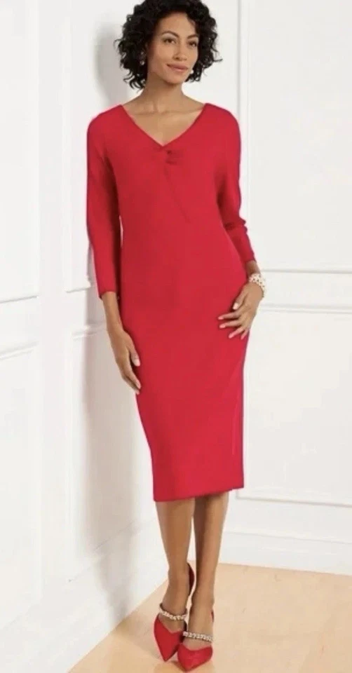 NWT Talbots Women’s Size 12 Red Polyester Blend V-Neck Fully Lined Sheath Dress - Image 1 of 4