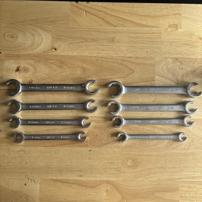 Husky Metric & SAE Flare Nut Line Open End Wrench Sets 8pc Satin Finish USA READ - Image 1 of 4