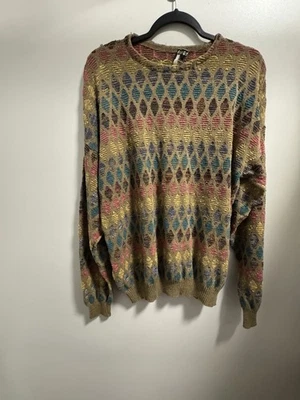 Suéter De Colección Mondo por Marco Tejido Estampado Hecho en Italia Para Hombres XL Estilo Coogi LEER Foto 1 de 4