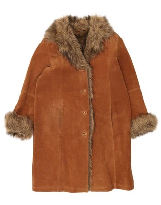 JULIA S. ROMA Womens Shearling Coat UK 14 Medium Brown Leather BT10 - Image 1 of 4