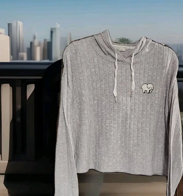 Ivory Ella Cropped Hoodie Gray Elephant Juniors Size Medium Pullover Sweatshirt - Image 1 of 4