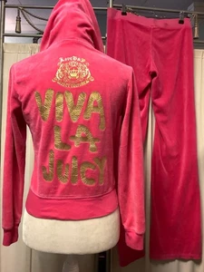 Juicy Couture Velour Low Rise Straight Leg Hose PXS 34 x 32 Reißverschluss Hoodie - Bild 1 von 13