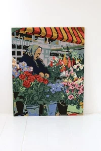 "Tapiz vintage completo punta de aguja flor vendedor 22"" X 18""" - Imagen 1 de 5