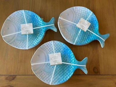 12 меламиновых обеденных обеденных тарелок в форме рыбы Coastal Breeze синие омбре - Изображение 1 из 4