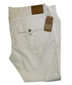 True Religion Jeans Mens 48x33 Ricky Straight With Flap DXL Relaxed Droit White - Picture 1 of 8