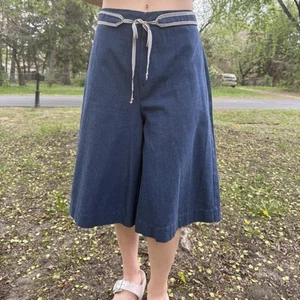 1970s Gaucho Pants Vintage Culottes Space Legs Denim Shorts - Picture 1 of 8