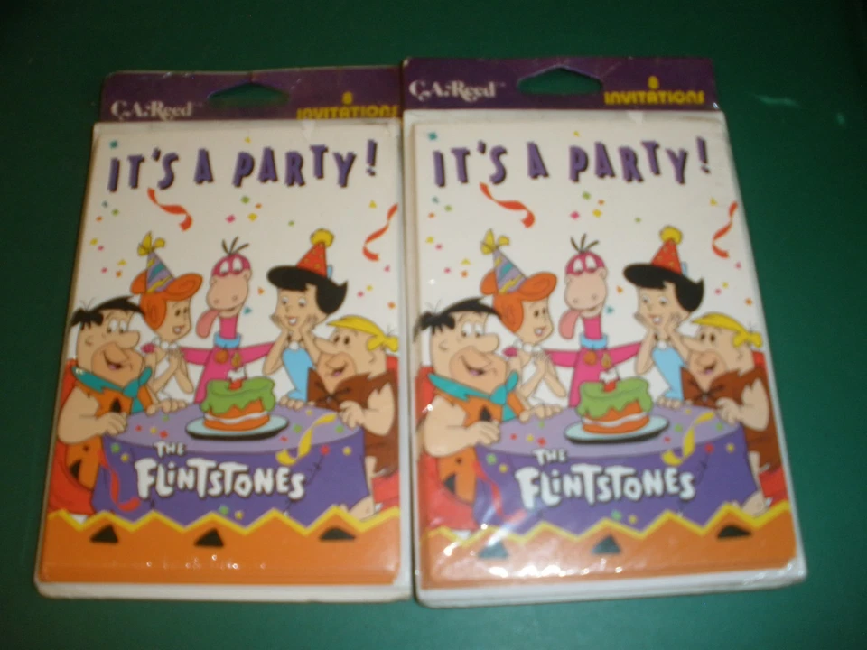 Винтажные НОВЫЕ из старых запасов 2 упаковки The Flintstones It's a Party приглашения от Reed - Изображение 1 из 2