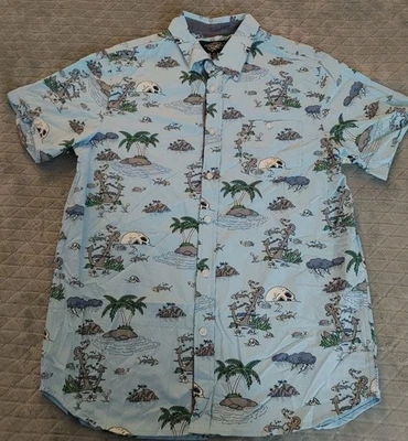 Eighty Eight Skull Island Button Up Shirt-Size Medium Short Sleeve Light Blue  - Image 1 of 4