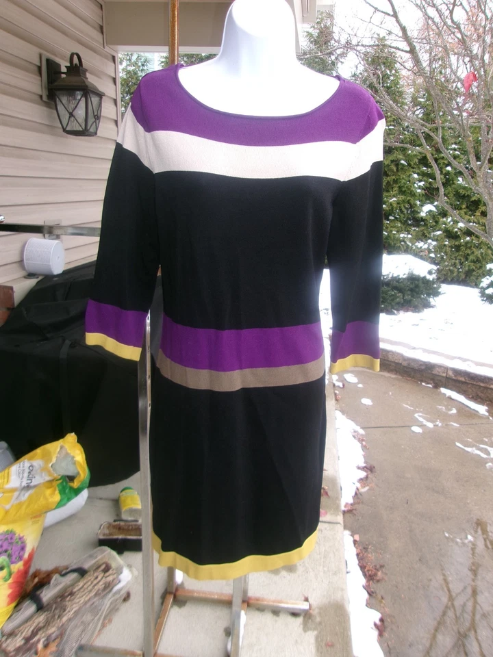 NWOT NINE WEST PURPLE, BEIGE, BLACK COLORBLOCK SWEATER DRESS M - image 1 of 1