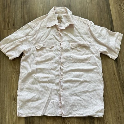 Bruno Pure 100% Linen Button Up Shirt Mens Large Pink Short Sleeve Pocket Beach - Image 1 of 4
