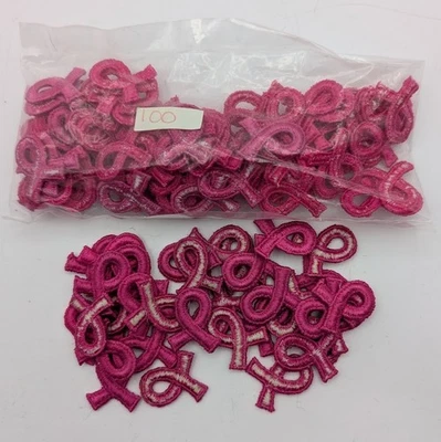 Lot of 130 Pink Ribbon Breast Cancer Awareness Sew-On Embroidered Patches – .75" - Image 1 of 4