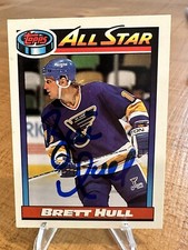 1991-92 Topps Brett Hull #259 St. Louis Blues Ice Hockey (AUTOGRAPHED)
