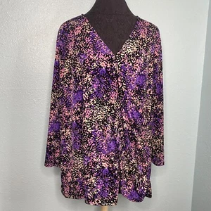 Liz Claiborne Top Blouse Shirt Women Plus Size 2X Purple Black Pink Cream - Picture 1 of 12