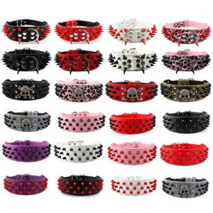 Cool Sharp Spiked Studded Big Dog Collars 2.0''wide for Large Dogs Pitbull Boxer - Picture 1 of 32