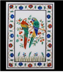 30"x15" Marble Coffee Table Top, bird Pattern Inlay Side Table, End Table Top - Picture 1 of 3