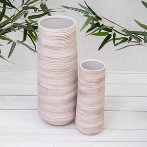Natural Rustic Stoneware Vase Ribbed Ceramic Bottle Tall Boho Flower Display - Picture 1 of 4