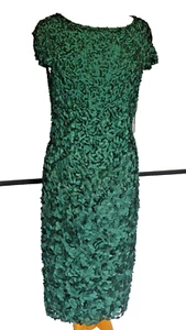 Theia Beaded Embellished Ruffle Sleeve Cocktail Dress Evergreen Pine USA Size 10 - Imagen 1 de 16