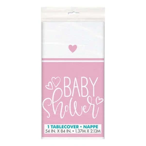 Pink Baby Shower Hearts Plastic Tablecover 137x213cm - Picture 1 of 1