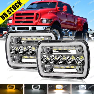 Par DOT 130W 5x7" 7x6" Faróis de LED com DRL Ajuste para Ford F-650 F-750 2000-2015 - Imagem 1 de 4