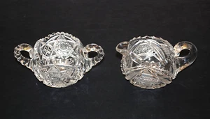 American Brilliant Period APB Creamer Open Sugar Bowl Set Cut Glass Pinwheel - Picture 1 of 22