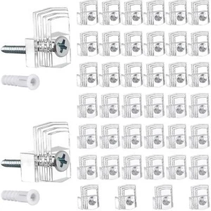 40 Pieces Clear Plastic Mirror Holder Clips, 1/8 Inch and 1/4 Inch Mirror Mou... - Picture 1 of 7