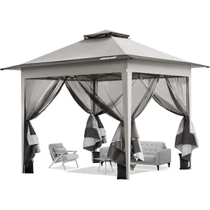 Pop Up Gazebo 10x10ft Outdoor Canopy Tent with Mosquito Netting & 2 Tiers Roof - Picture 1 of 9